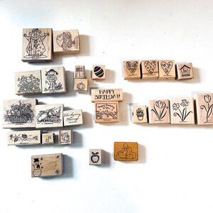 Stampin up and other misc wooden rubber stamps lot of 26stamps